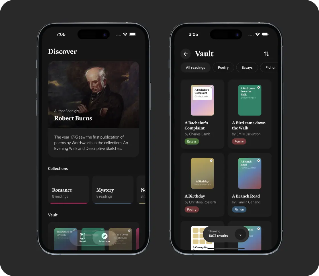 Ray mobile screens: discover and vault