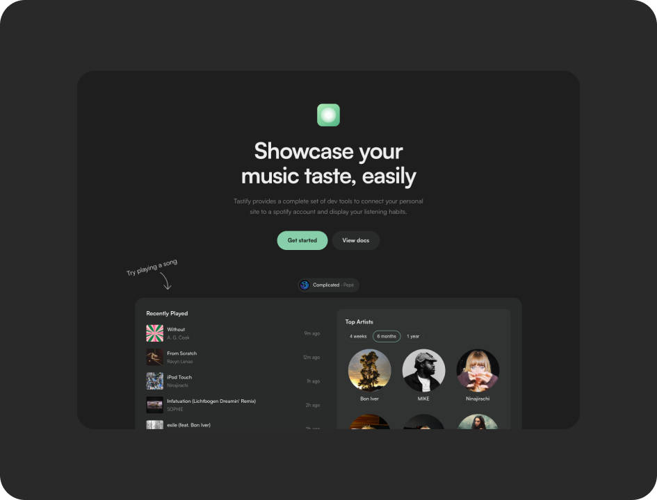 Tastify homescreen, dark mode