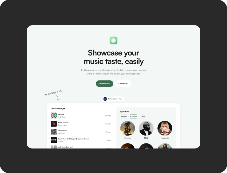 Tastify homescreen, light mode